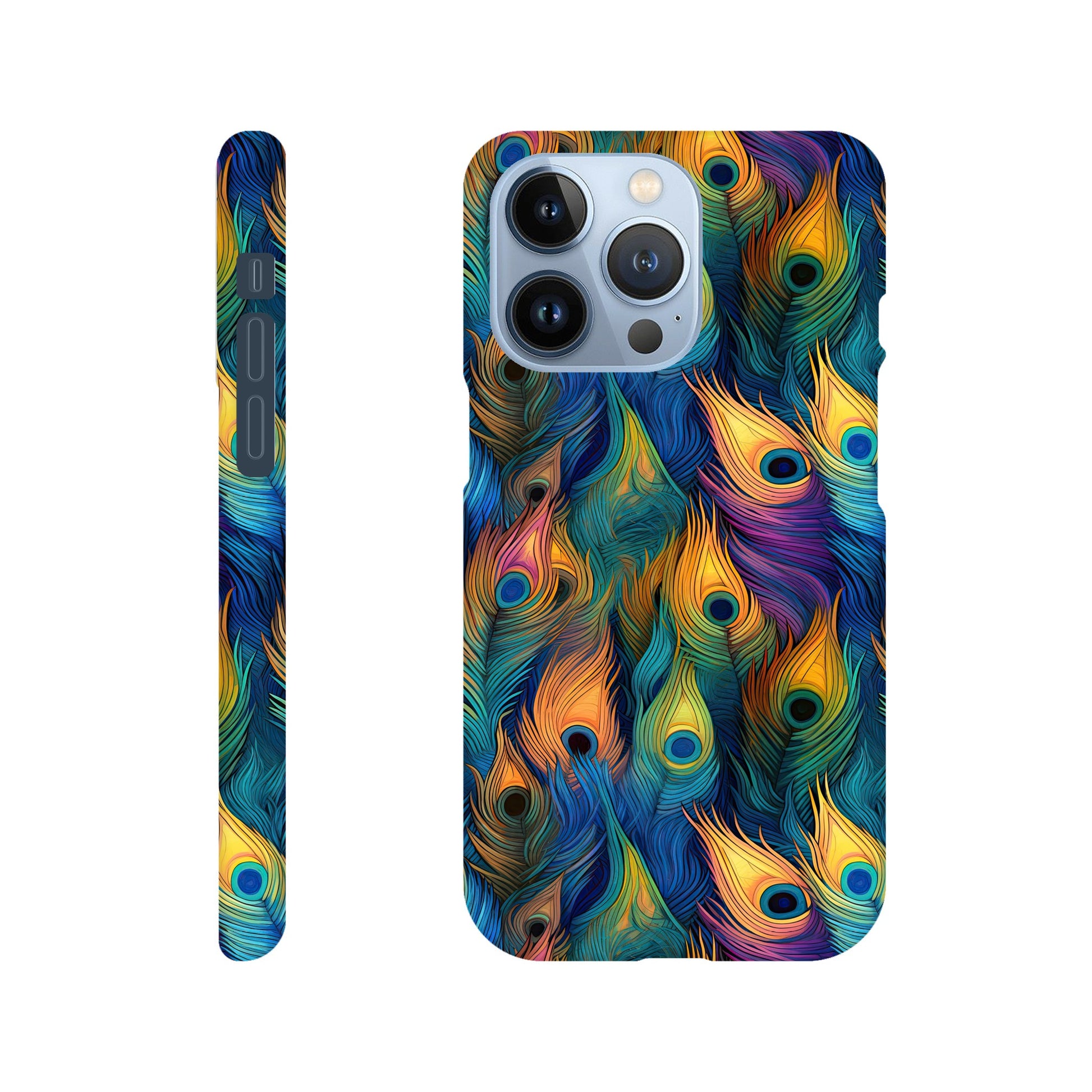 Mobile phone slim case with colorful all over peacock feather print