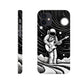 Slim phone case with monochromatic op art space astronaut print