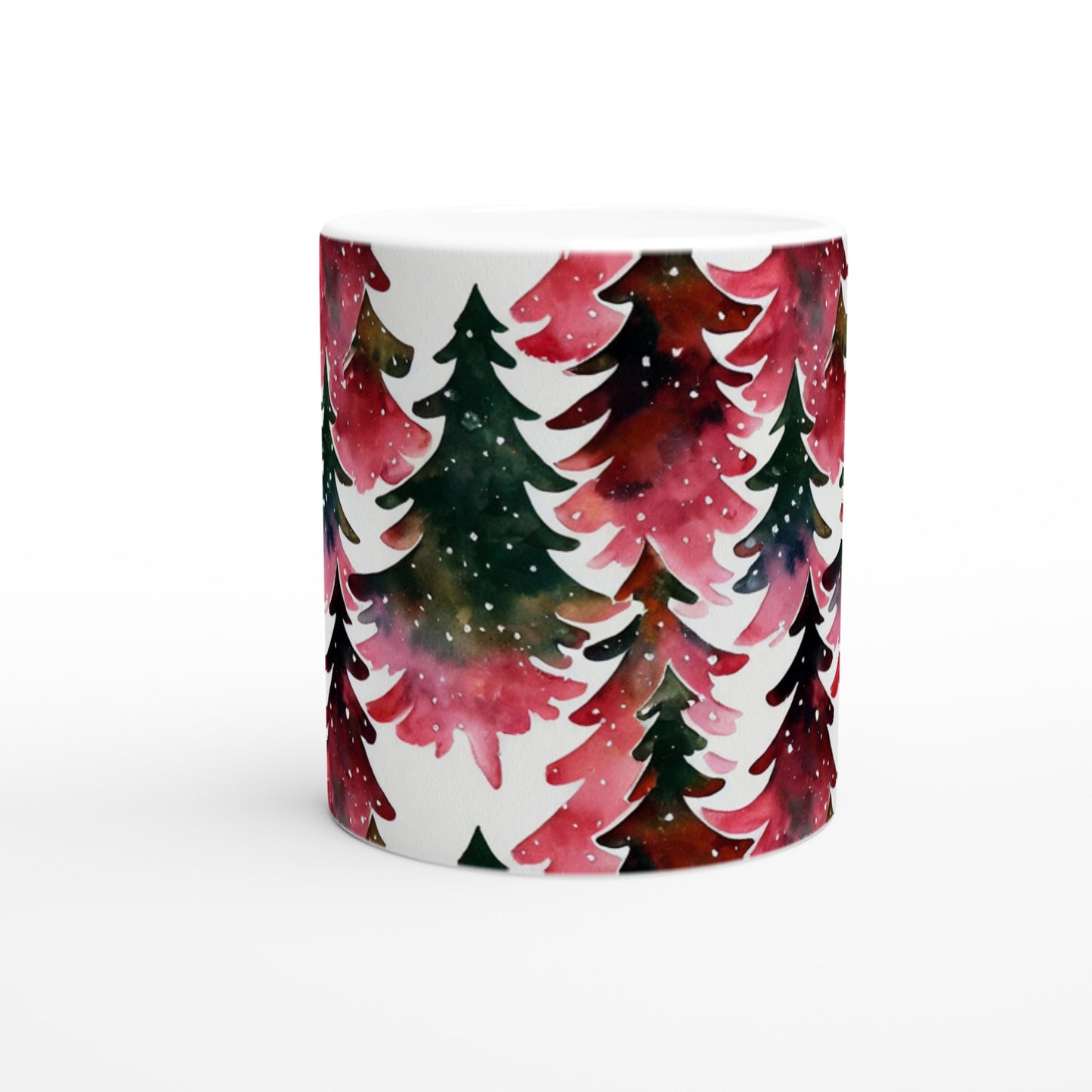 Coffee mug with watercolor christmas tree print