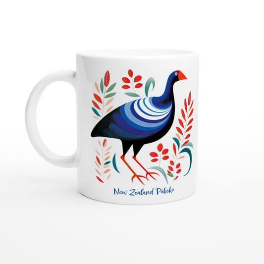 11oz coffee mug with new zealand pukeko print