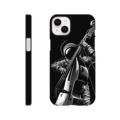 slim phone case with a double bass playing spaceman design