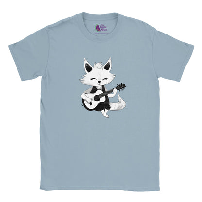 light blue kids t-shirt with cute fox playing guitar print