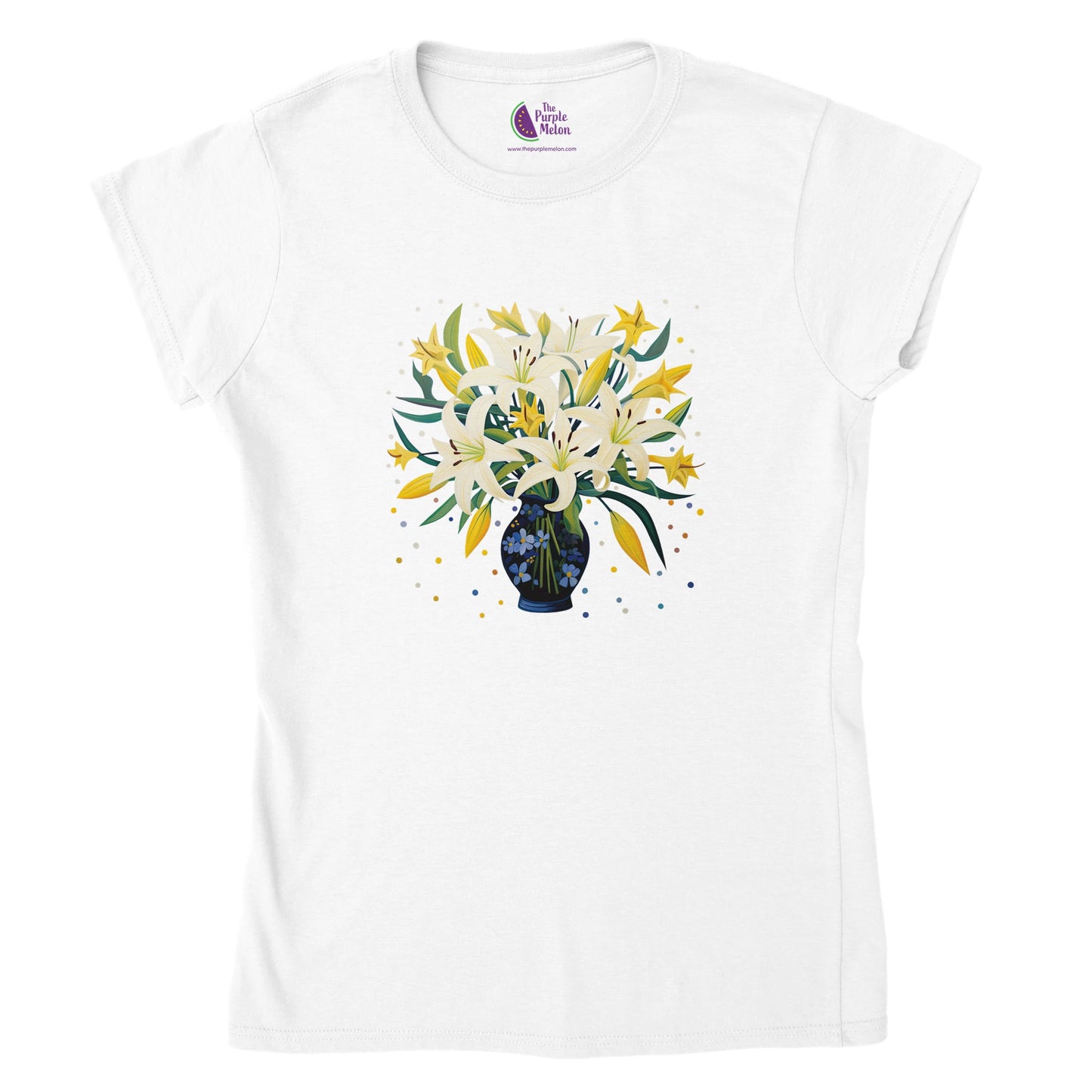 White t-shirt with a christmas lilies print