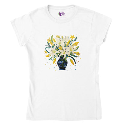 White t-shirt with a christmas lilies print