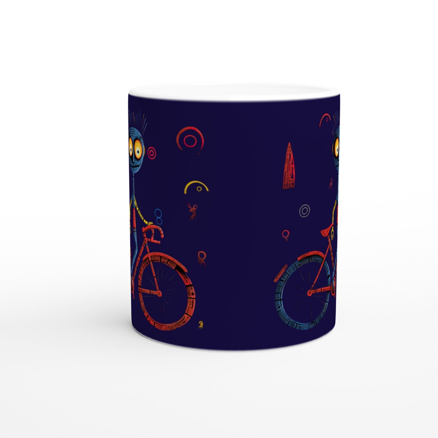 11oz ceramic mug with abstract cyclist print