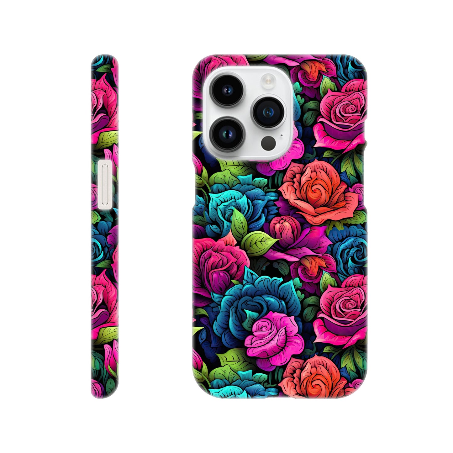 slim phone case with colorful roses all over print