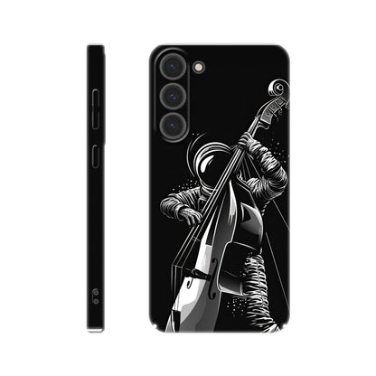slim phone case with a double bass playing spaceman design