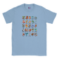 Light blue kids’ T-shirt with a colourful A–Z Animal Alphabet illustration printed on the front.