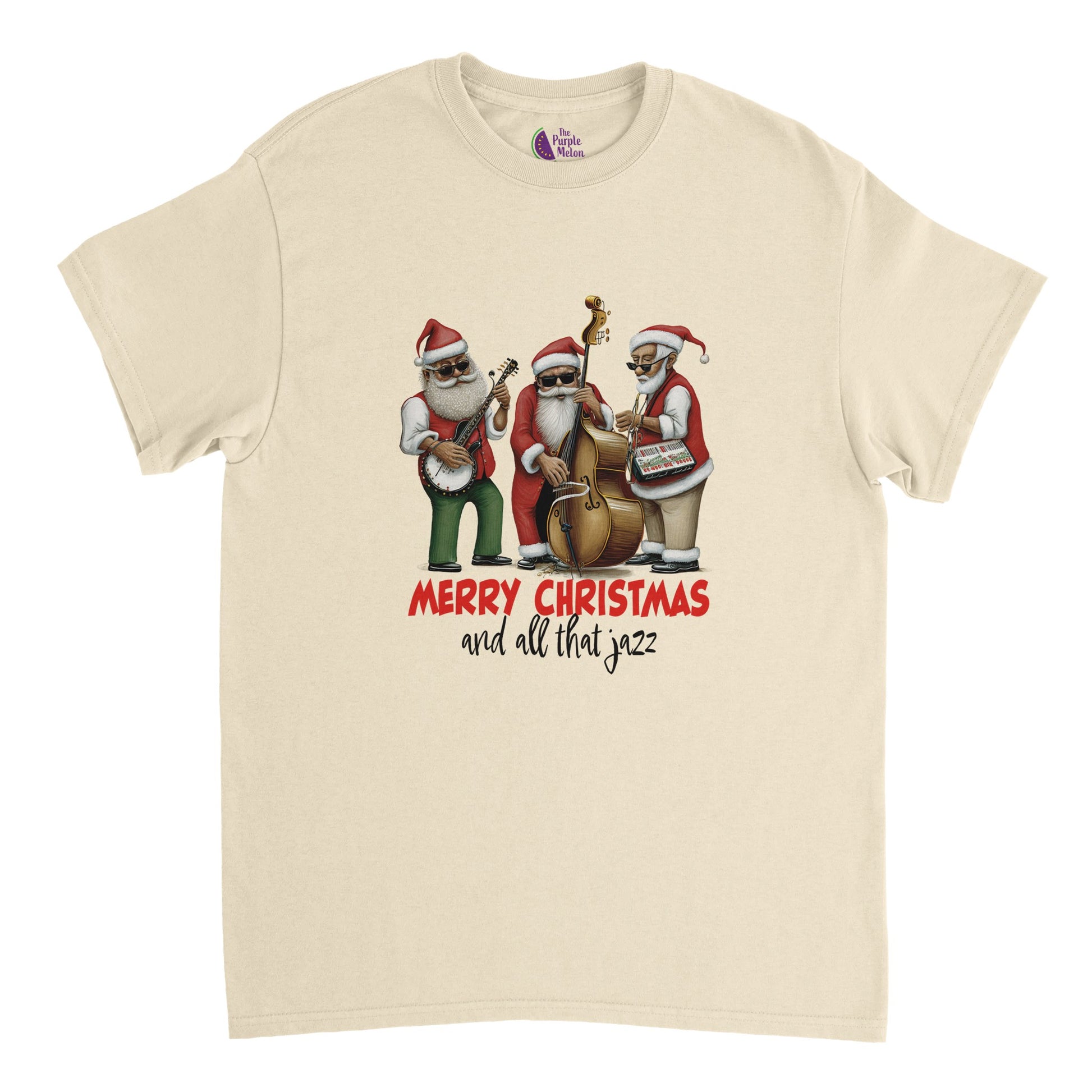 natural t-shirt with a merry christmas and all that jazz print