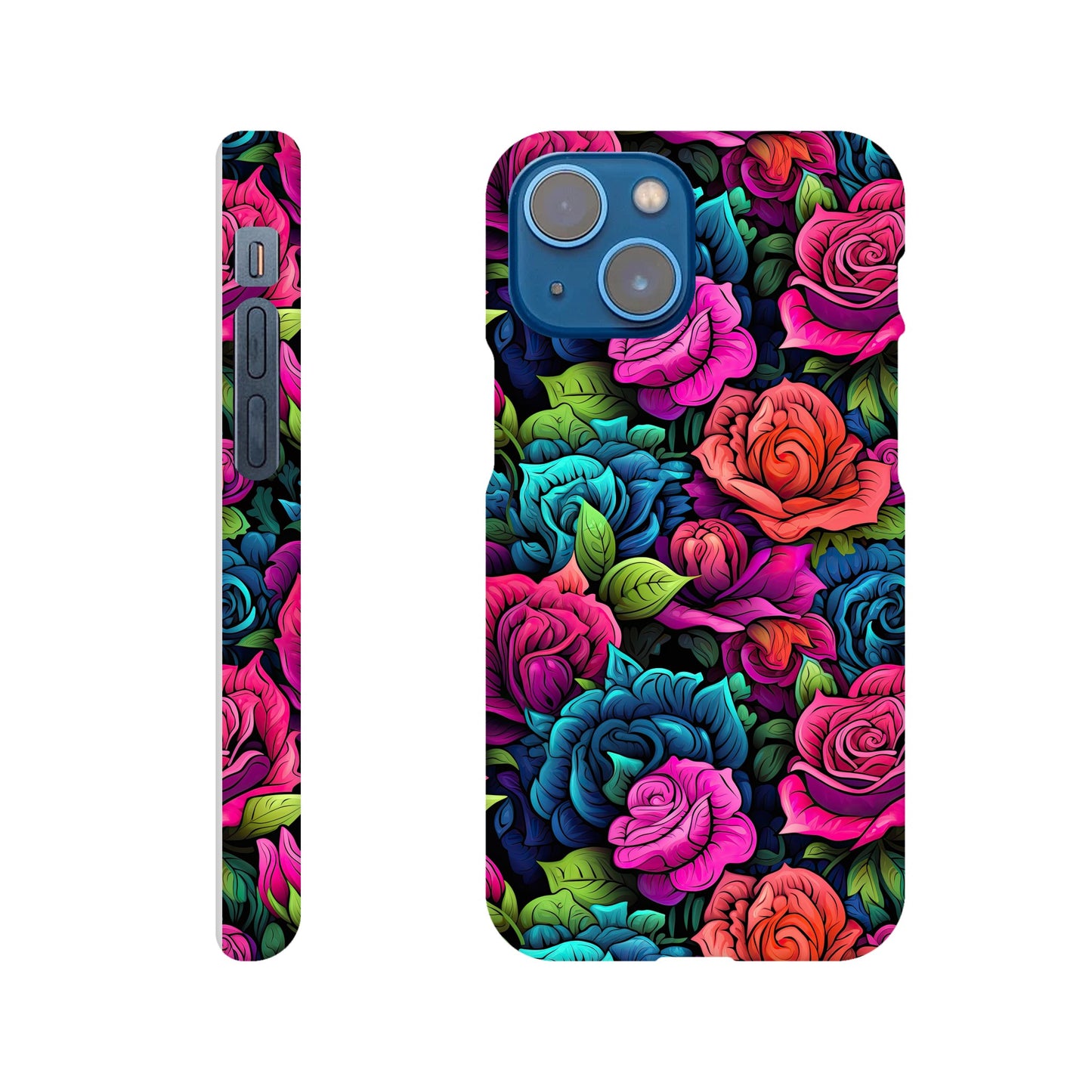 slim phone case with colorful roses all over print