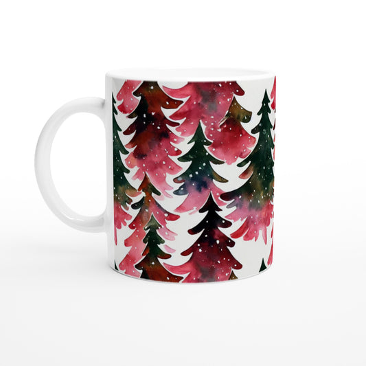 Coffee mug with watercolor christmas tree print