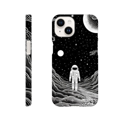 Slim phone case with monochromatic spaceman design; Astronaut art phone cover