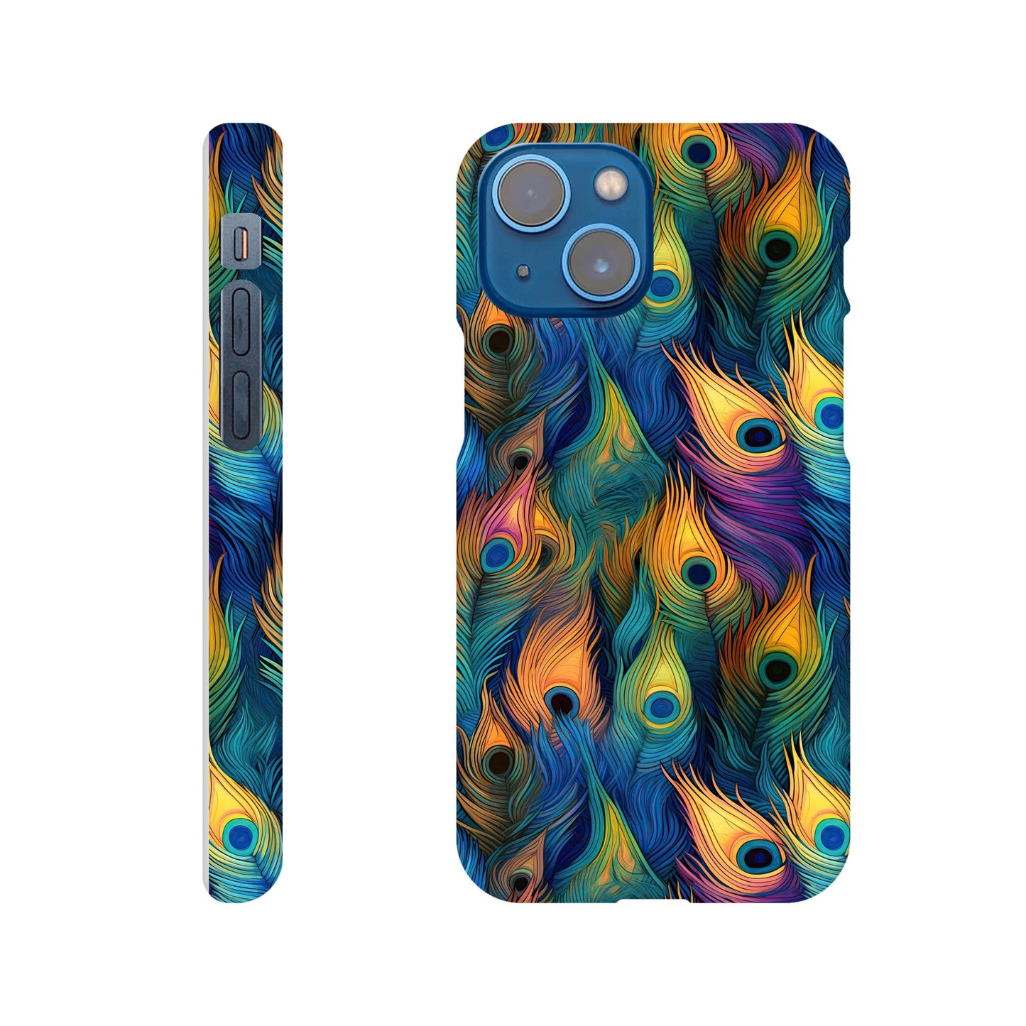 Mobile phone slim case with colorful all over peacock feather print