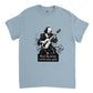 Light Blue t-shirt with Shakespeare playing the guitar and the caption 'Strum They Strings and Let Music Speak'