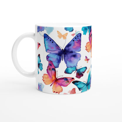 Whimsical Wings: 11oz Ceramic Mug with Watercolor Painted Butterflies