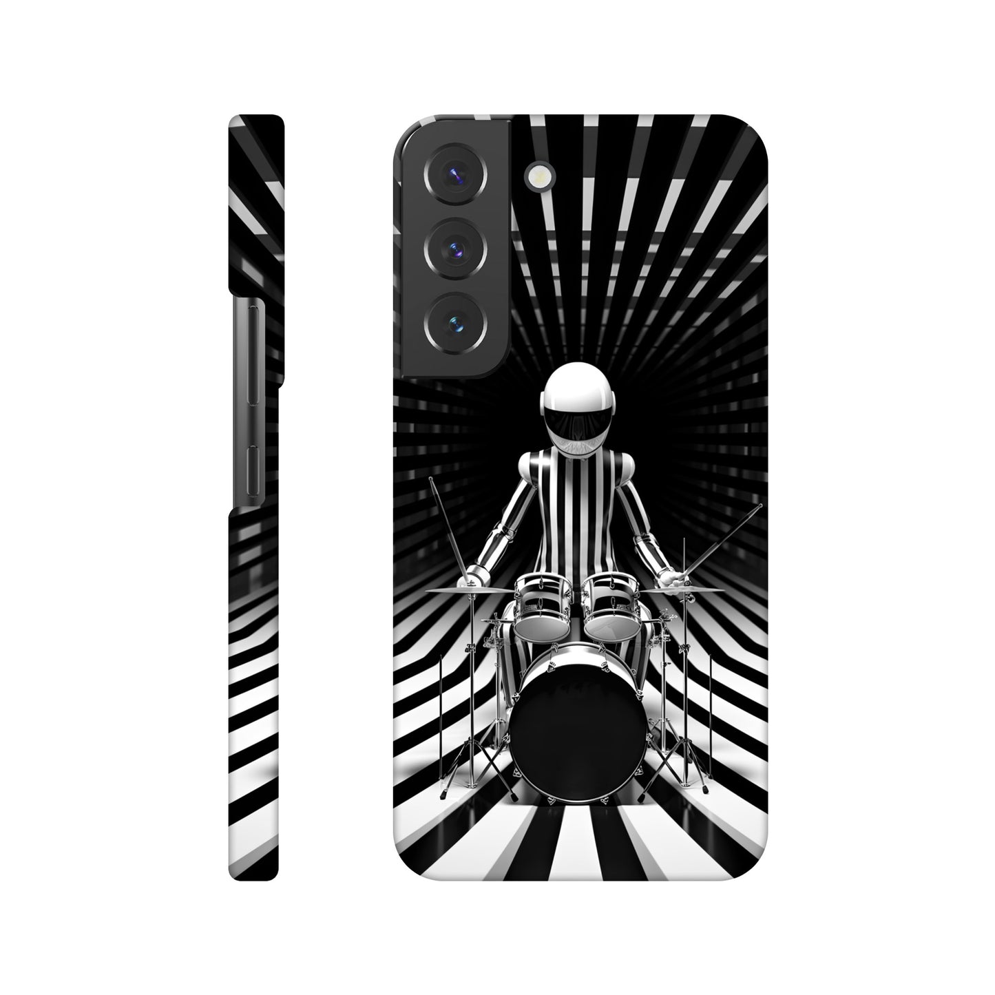 Op-art spaceman drummer print on phone case