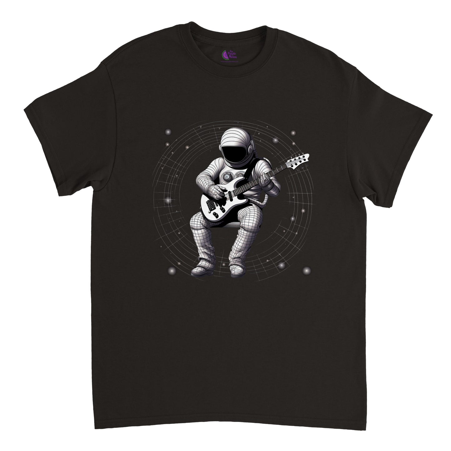 black t-shirt with astronaut playing guitar in space