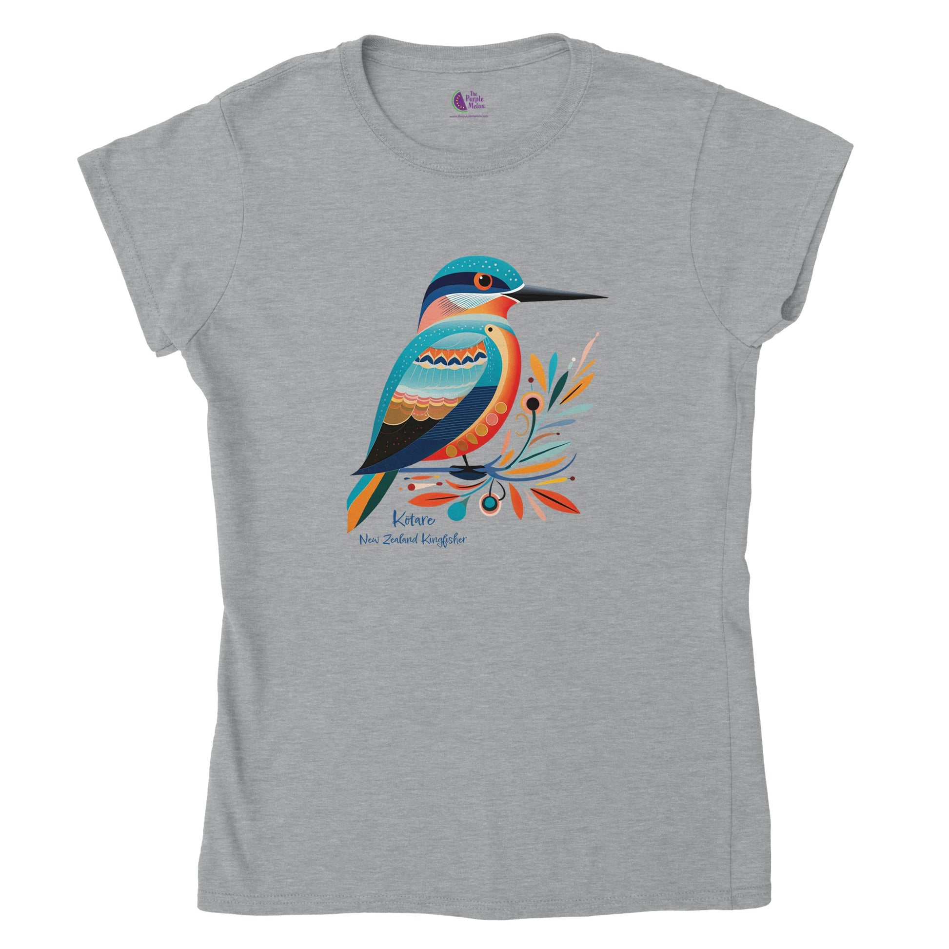 sports grey t-shirt with a new zealand kingfisher kōtare print