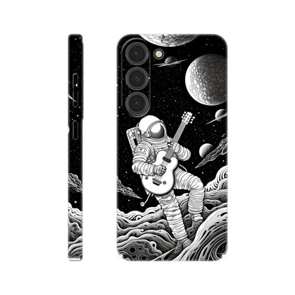 Space Serenade: Monochromatic Astronaut Guitarist in Space Phone Case