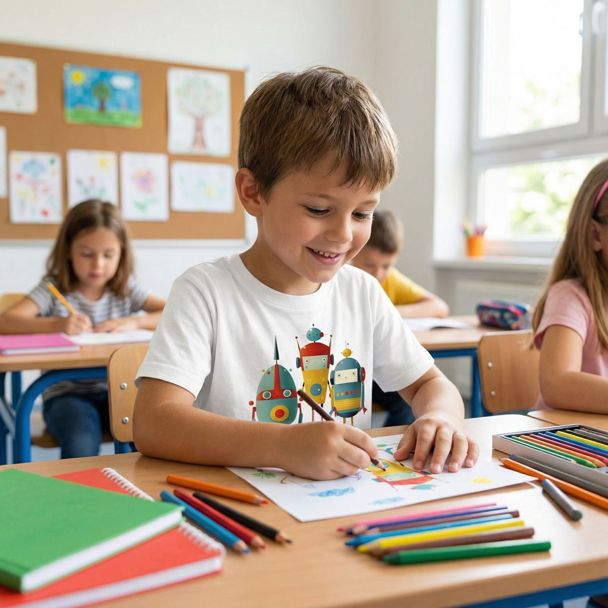 Retro Robots Classic Kids Crewneck T-Shirt