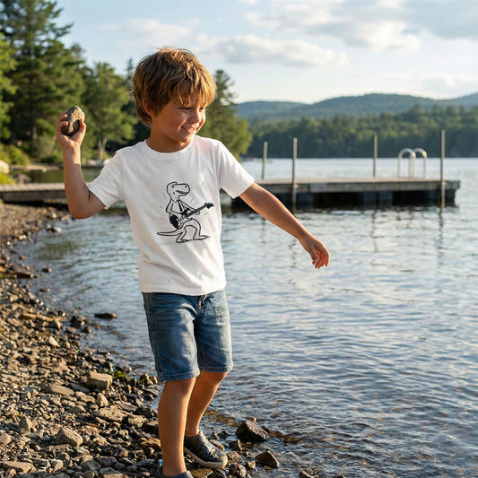 Cool T-rex playing guitar Classic Kids Crewneck T-shirt