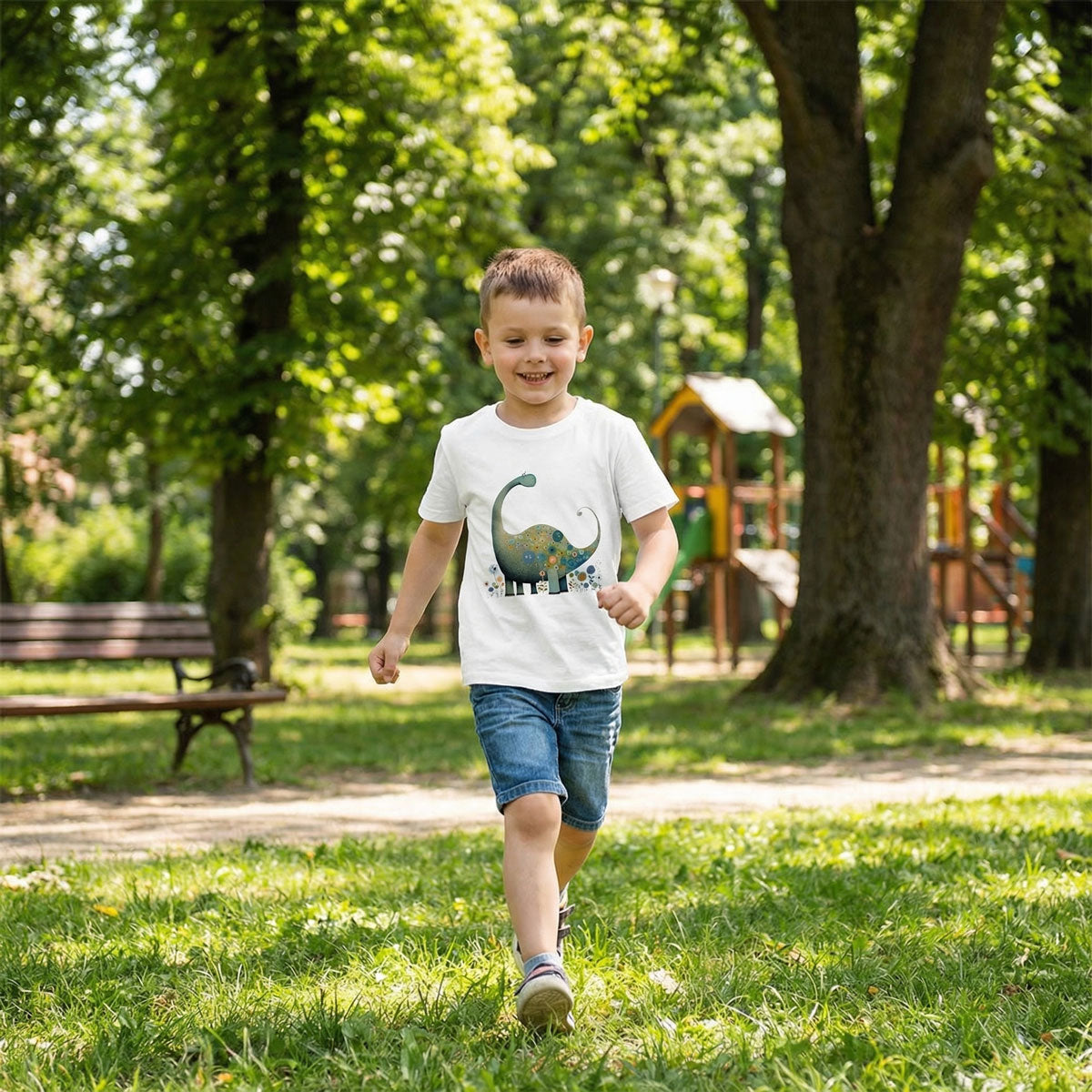Adorable Floral Brontosaurus Kids T-Shirt - Perfect for Playtime and Beyond
