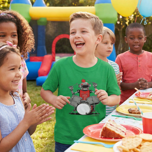 Robot Playing Drums Classic Kids Crewneck T-shirt