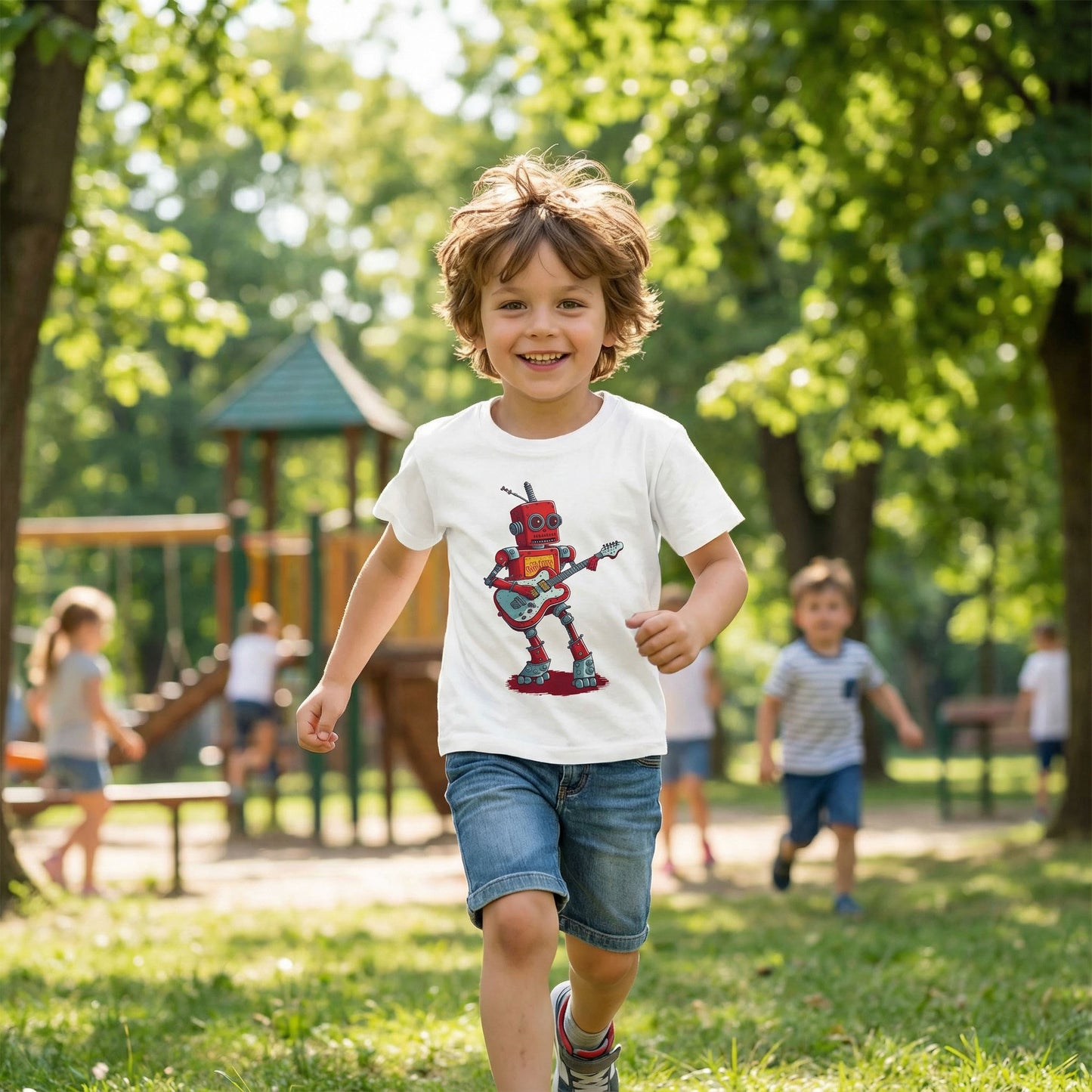 Robot playing the guitar Classic Kids Crewneck T-shirt