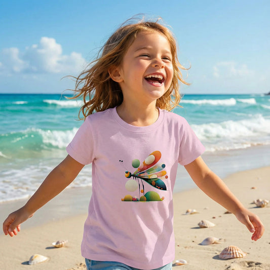 Introducing the Classic Kids Crewneck T-Shirt with Abstract Dragonfly Print - Perfect for Your Little Fashionista!