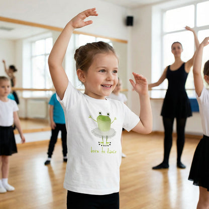 Born to Dance Classic Kids Crewneck T-shirt with Ballerina Frog Print - The Perfect Addition to Your Child's Dance Wardrobe!
