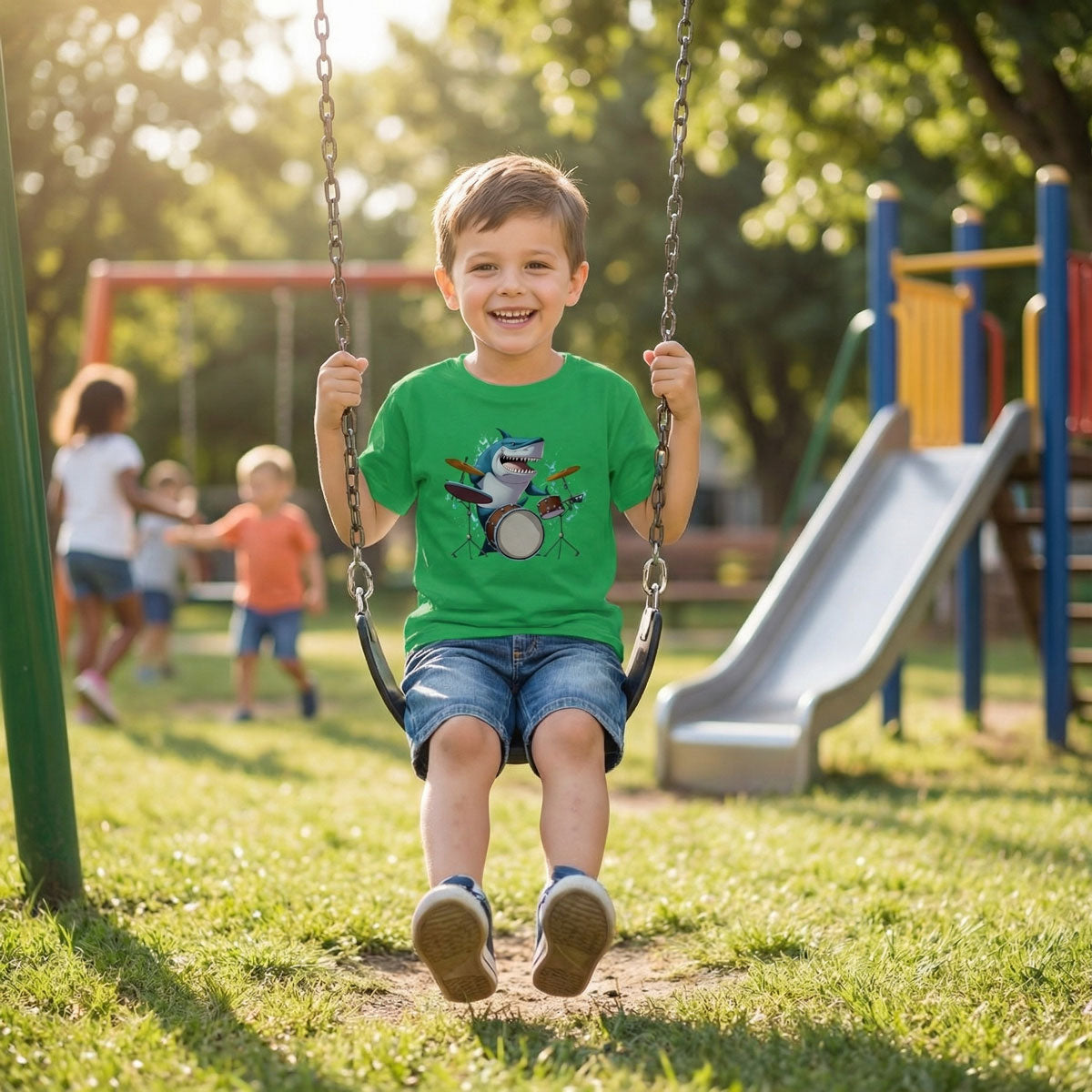 Shark Drummer Classic Kids Crewneck T-shirt