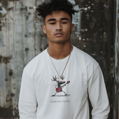 Moose playing a bass guitar illustration on longsleeve t-shirt
