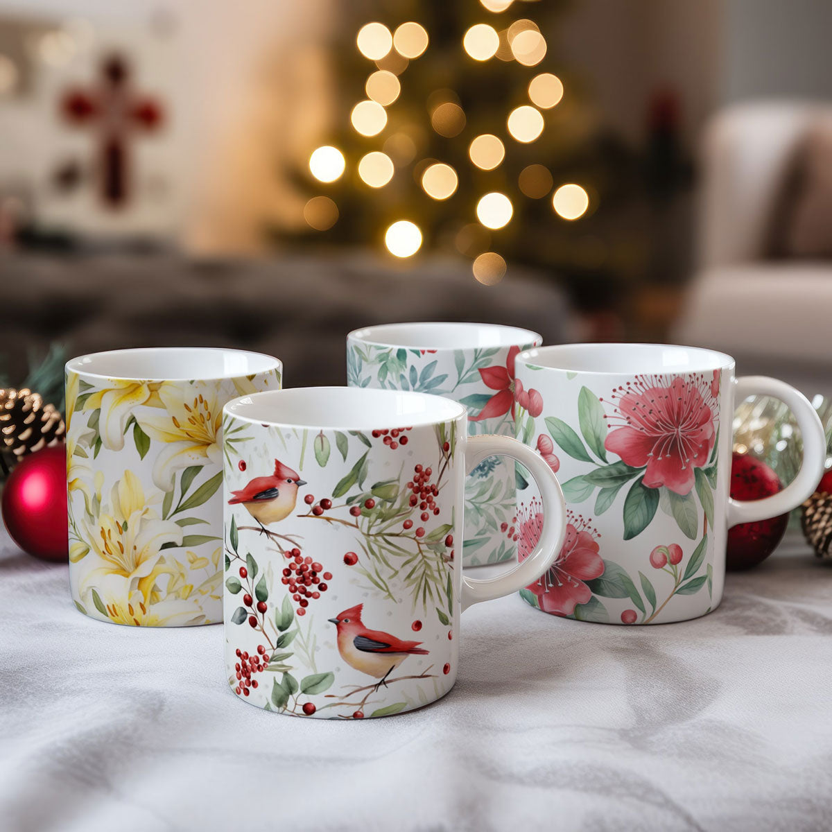 Set of 4 festive christmas mugs