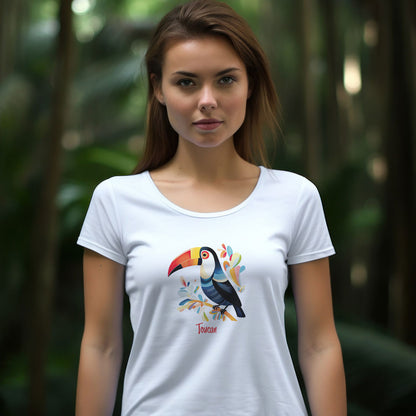 Colourful toucan bird illustration on women’s crewneck t-shirt