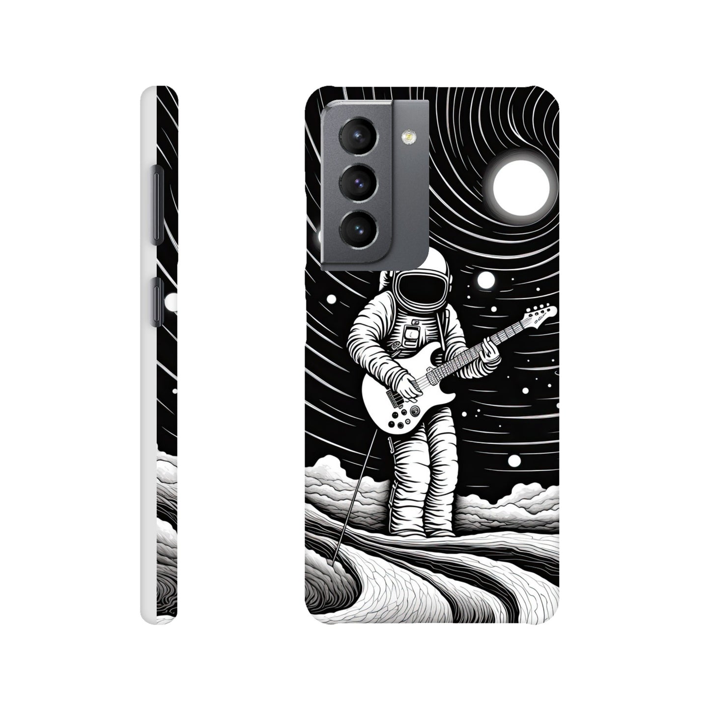 Galactic Harmony: Op Art Astronaut Guitarist Monochromatic Slim Phone Case