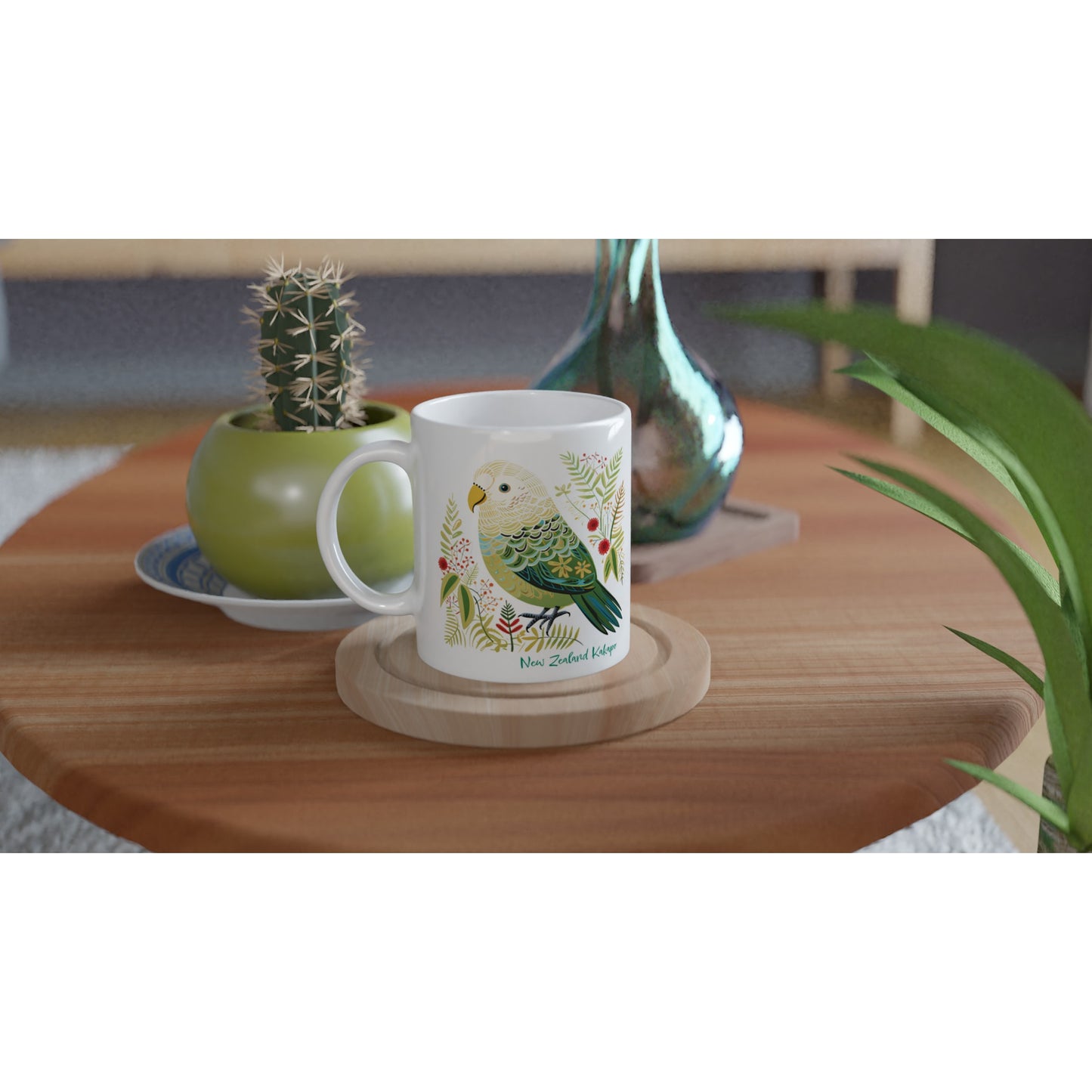 Enchanting Beauty: 11oz Ceramic Mug featuring the New Zealand Kakapo Bird