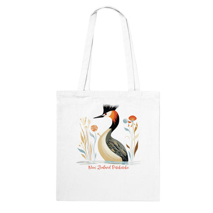 Tote bag with New Zealand Puteketeke bird print