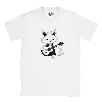 white kids t-shirt with cute fox playing guitar print
