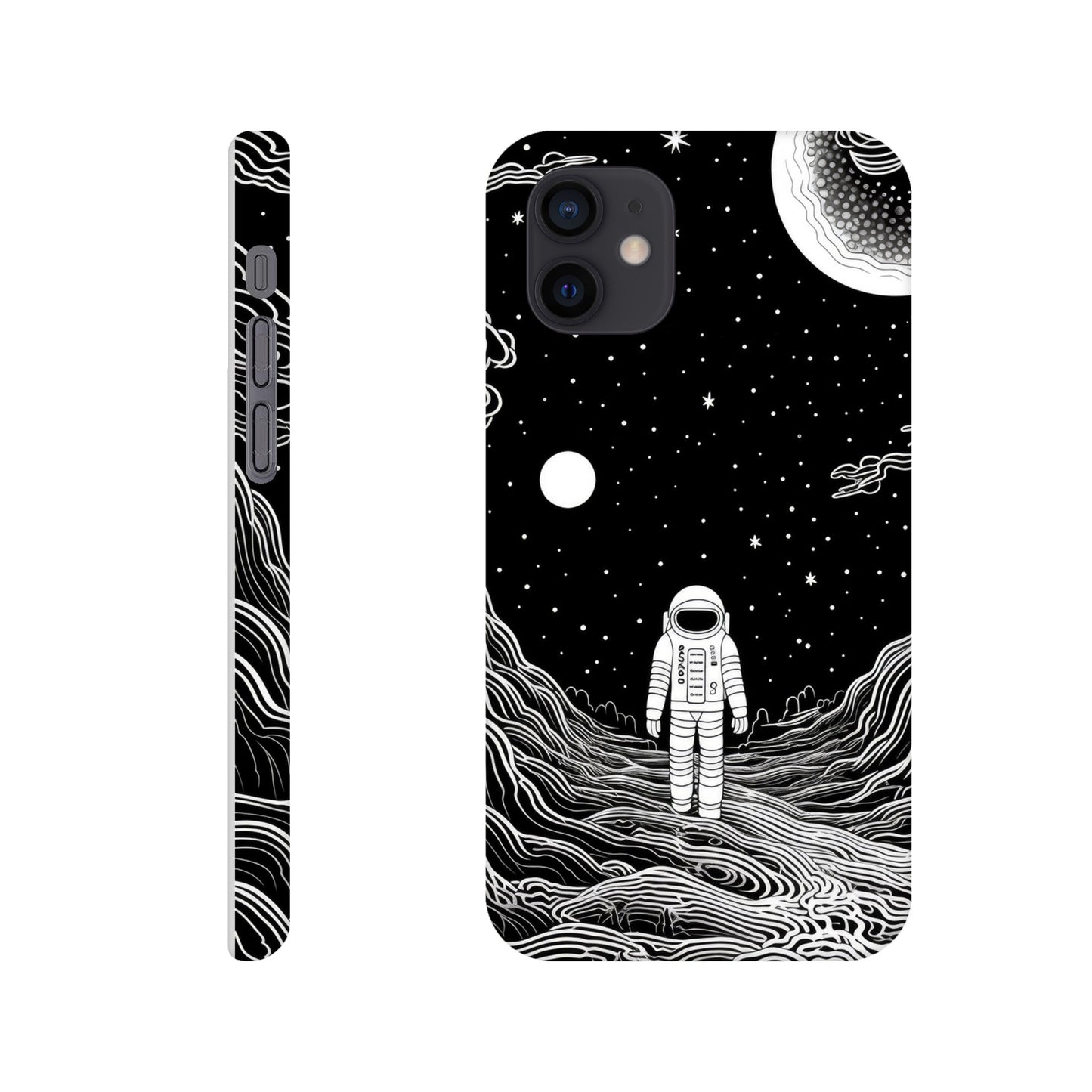 Discover Cosmic Elegance: Monochromatic Spaceman Slim Phone Case