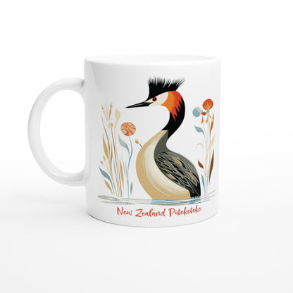 11oz ceramic coffee mug with a New Zealand Puteketeke bird print