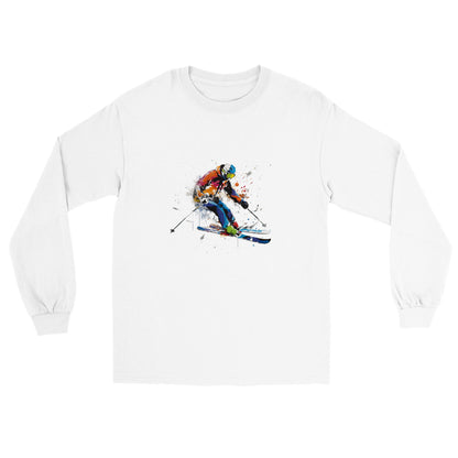 White long sleeve t-shirt with a skier print
