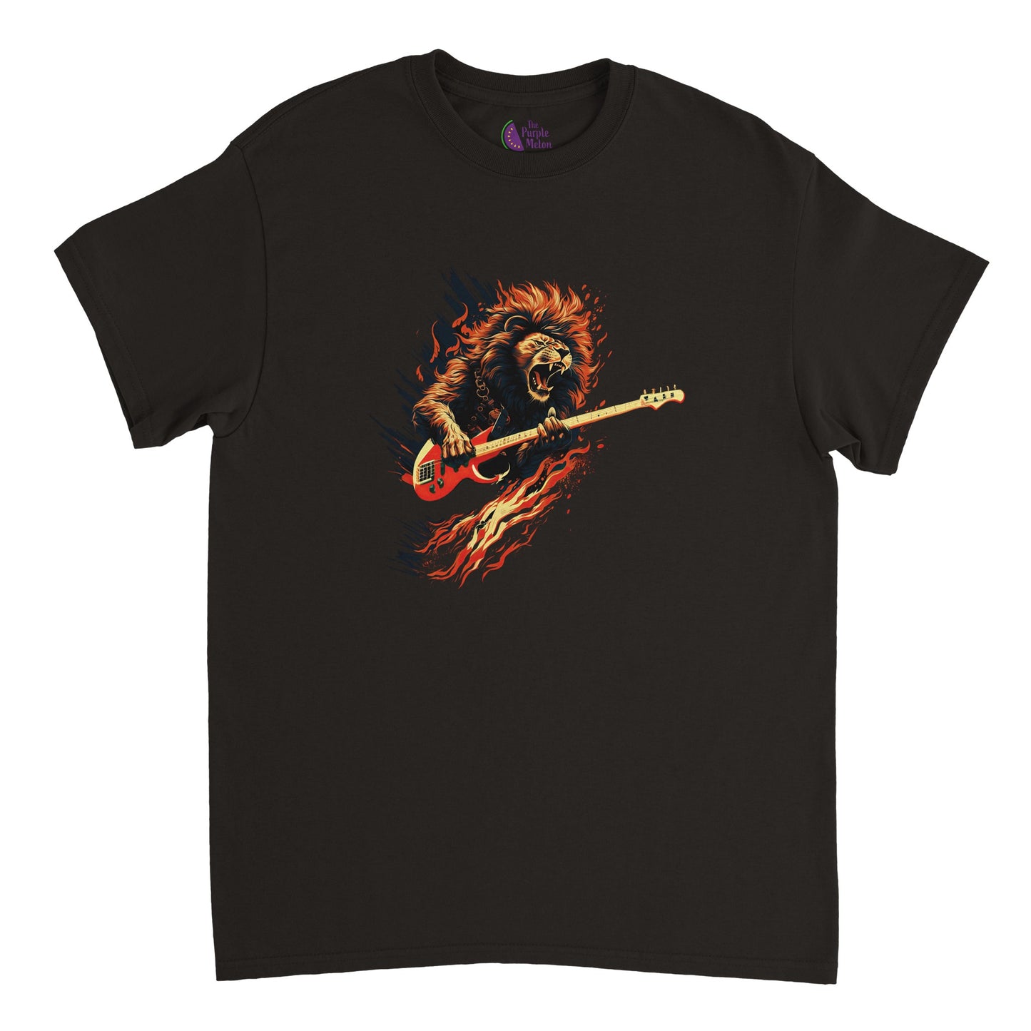 Flaming Bass Guitarist Lion Heavyweight Crewneck T-shirt