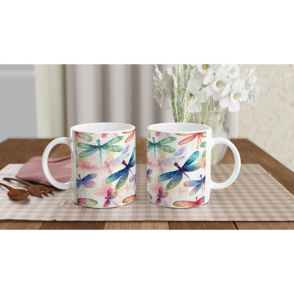 Enchanting Elegance: 11oz Ceramic Mug with Watercolor Painted Dragonflies