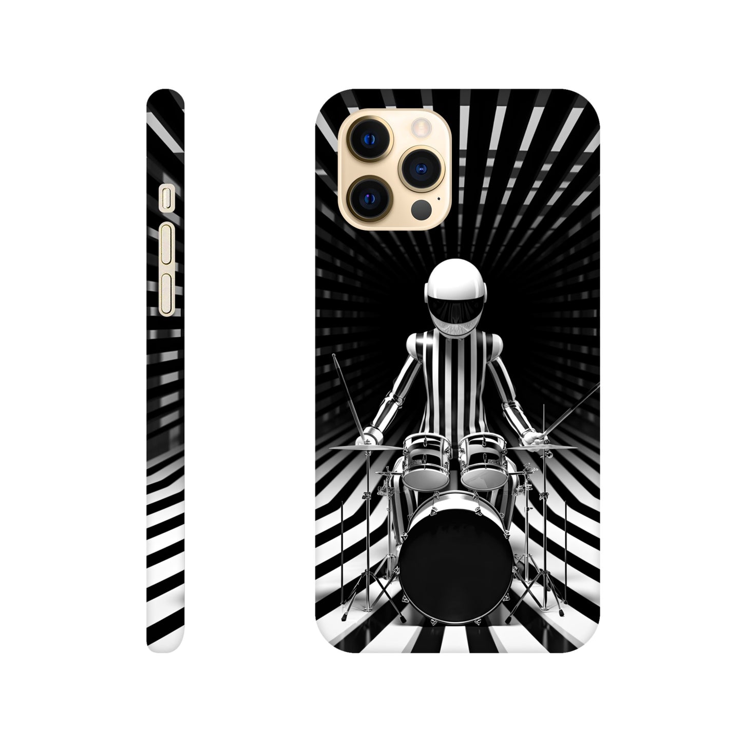 Op-art spaceman drummer print on phone case