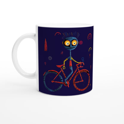 11oz ceramic mug with abstract cyclist print