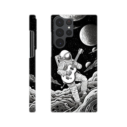 Space Serenade: Monochromatic Astronaut Guitarist in Space Phone Case