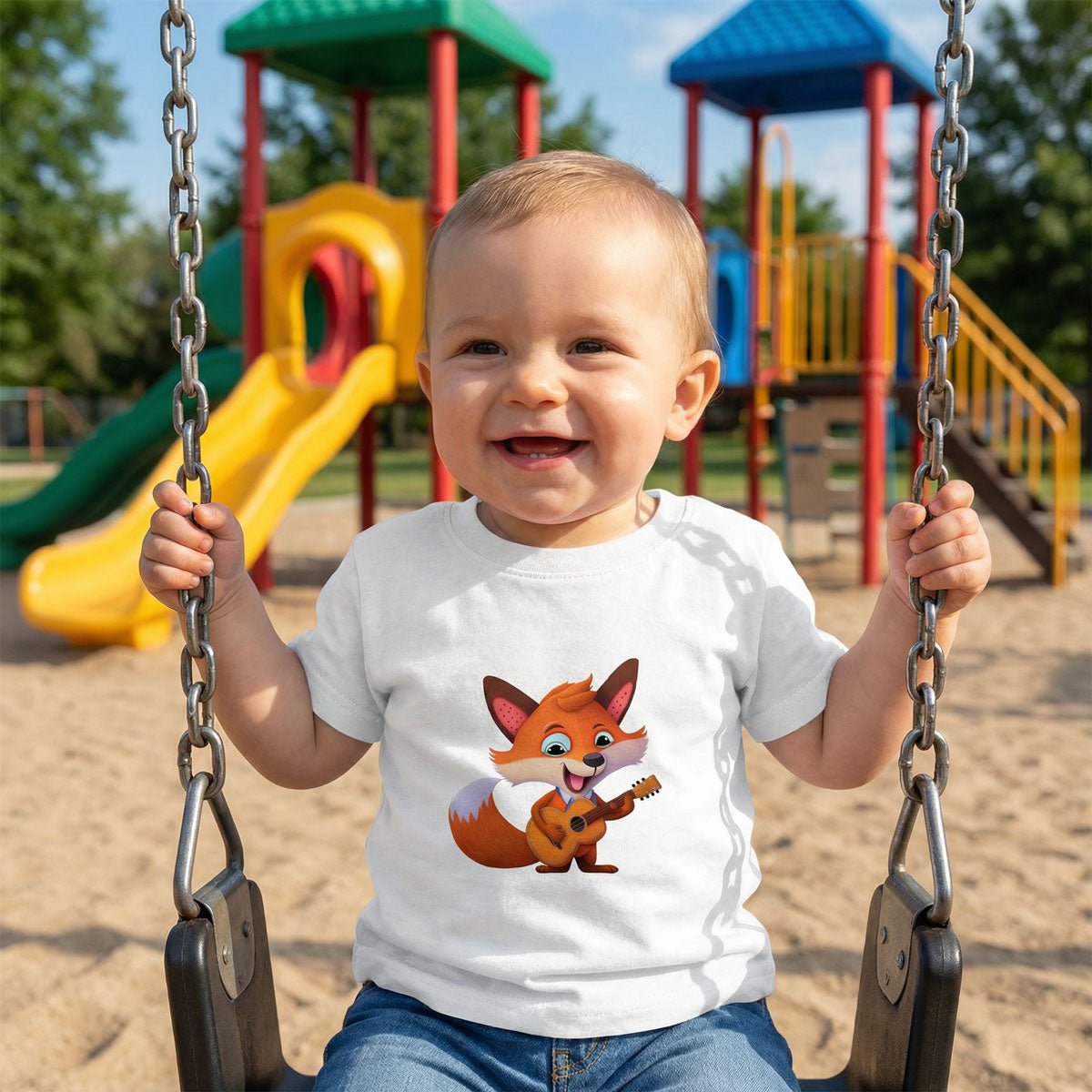 Rock Your Little One's World with the Cute Fox Playing Guitar Baby T-Shirt
