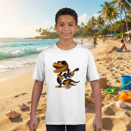 Dino Rockstar: Cool Dino Playing Guitar Classic Kids Crewneck T-shirt