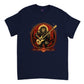 Navy blue t-shirt with a warrior ion bassist print