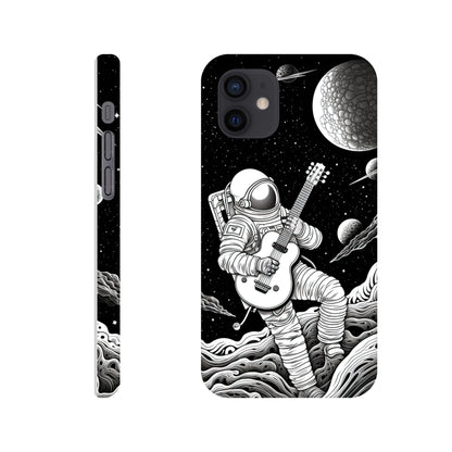 Space Serenade: Monochromatic Astronaut Guitarist in Space Phone Case